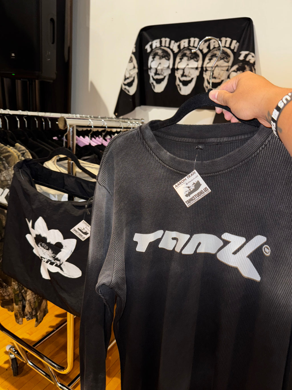 TANK Sun Faded Waffle Knit Thermal Crewneck