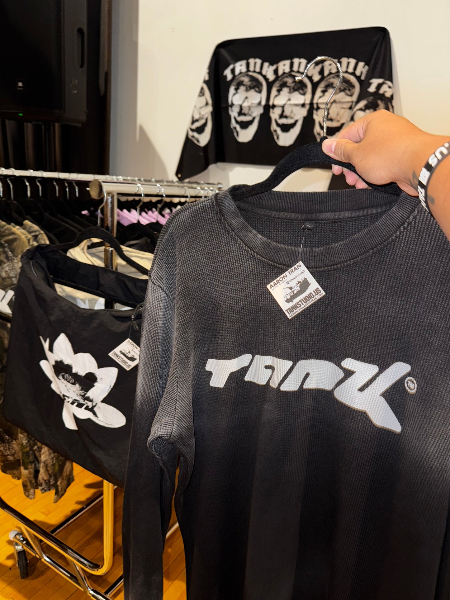 TANK Sun Faded Waffle Knit Thermal Crewneck